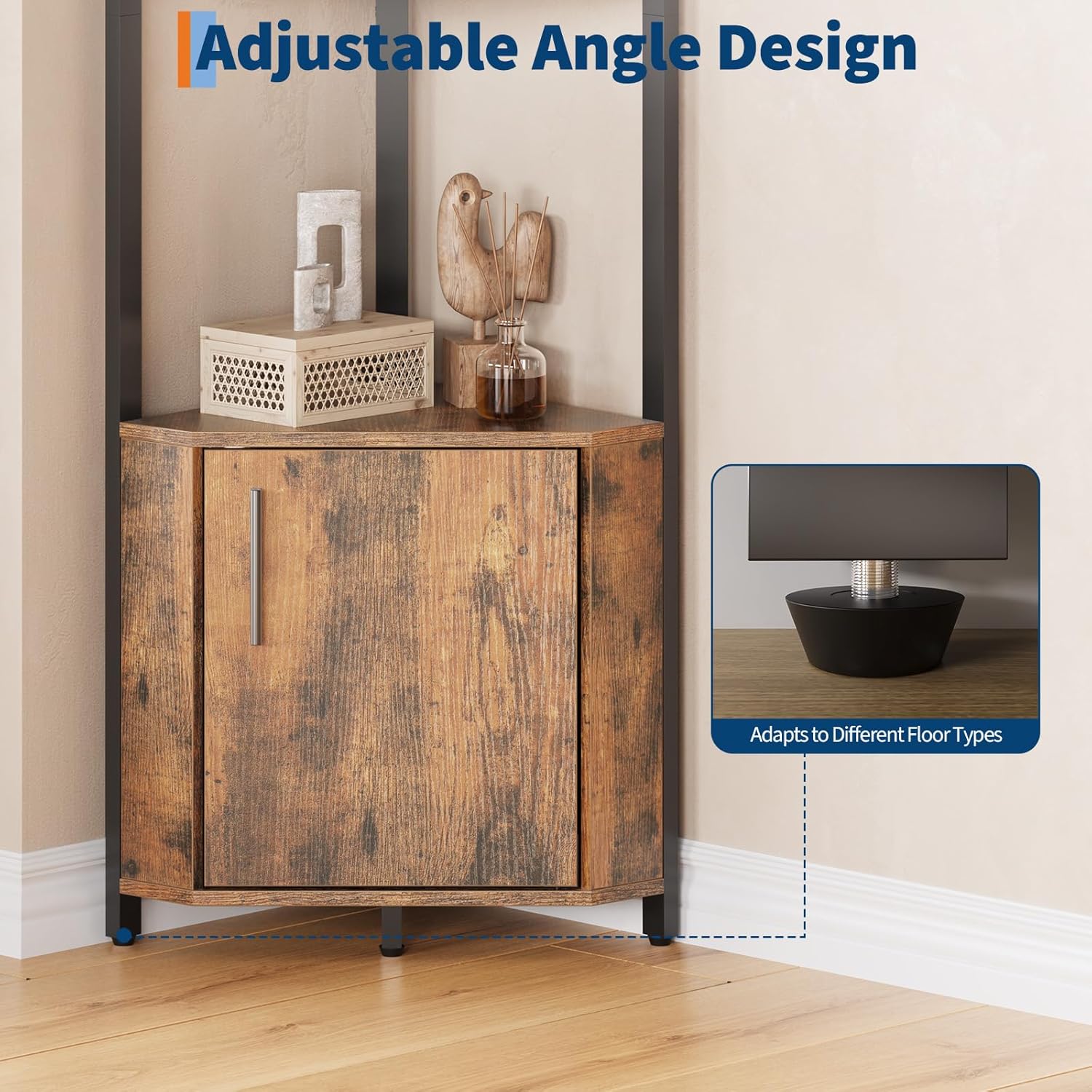 Garvee 5 Tier Corner Shelf - 57" Tall Corner Cabinet Stand with Storage, Space-Saving Corner Bookshelf for Living Room & Bedroom | Brown Corner Shelf, Modern Corner Organizer