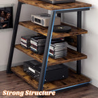 Besiost AV Media Stand with Outlets, Media Console with LED Lights, Stereo Racks and Stands with Storage Shelves, Media Audio Tower Cabinet, Rustic Brown