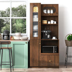 KEIKI 70.87" H Tall Kitchen Pantry Storage Cabinet with Countertop, Glass Doors, Drawers, Microwave Stand & Pull-Out Shelf, Freestanding Wood Hutch Food Pantries Cupboard for Coffee Bar, Dining Room