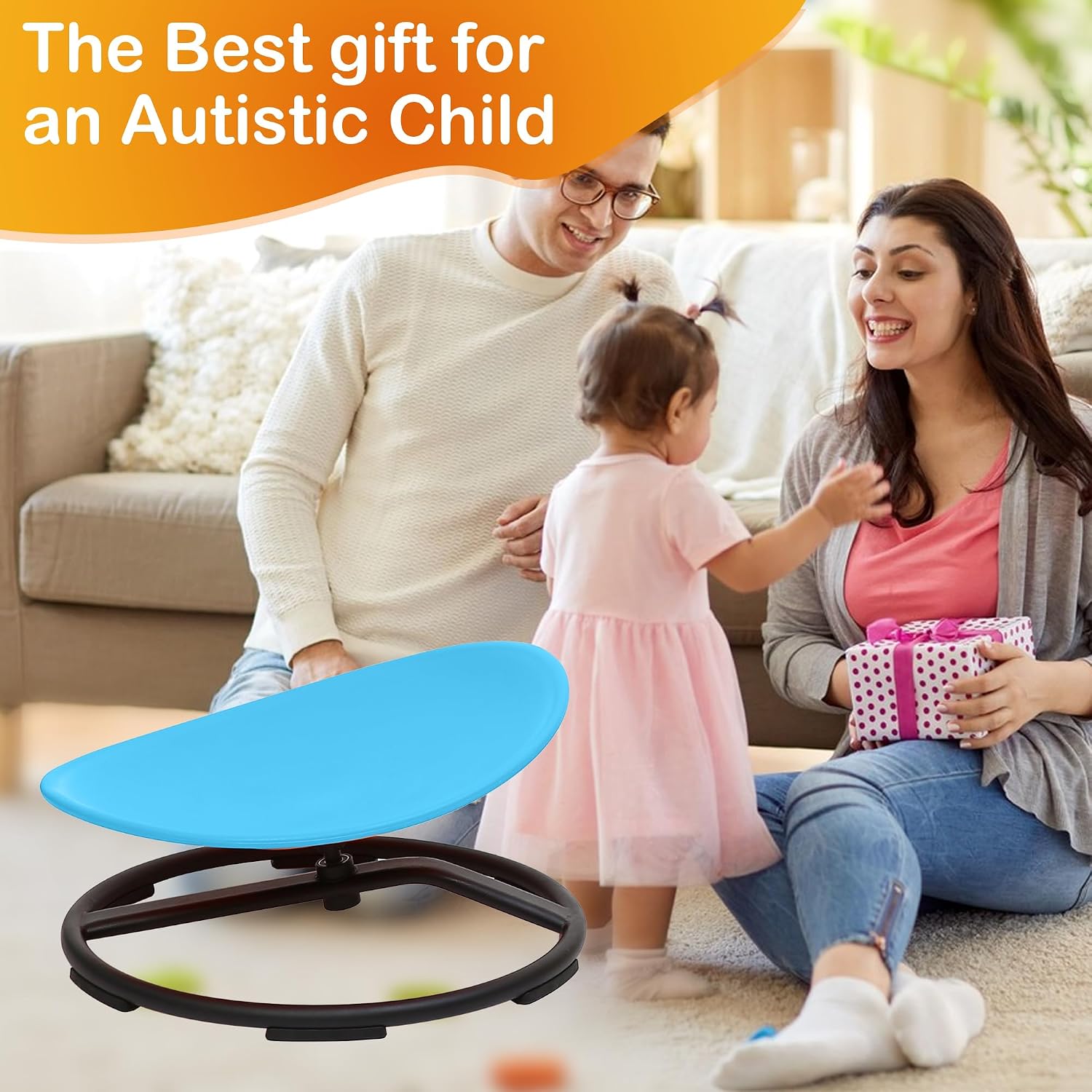 Sensory Spinning Chair for Autistic Kids，Sensory Swivel Chair，Sit and Spin Toy for Balance and Coordination, Spinning Autism Seat & ADHD Children, Indoor & Outdoor Play for Ages 3+（Blue）