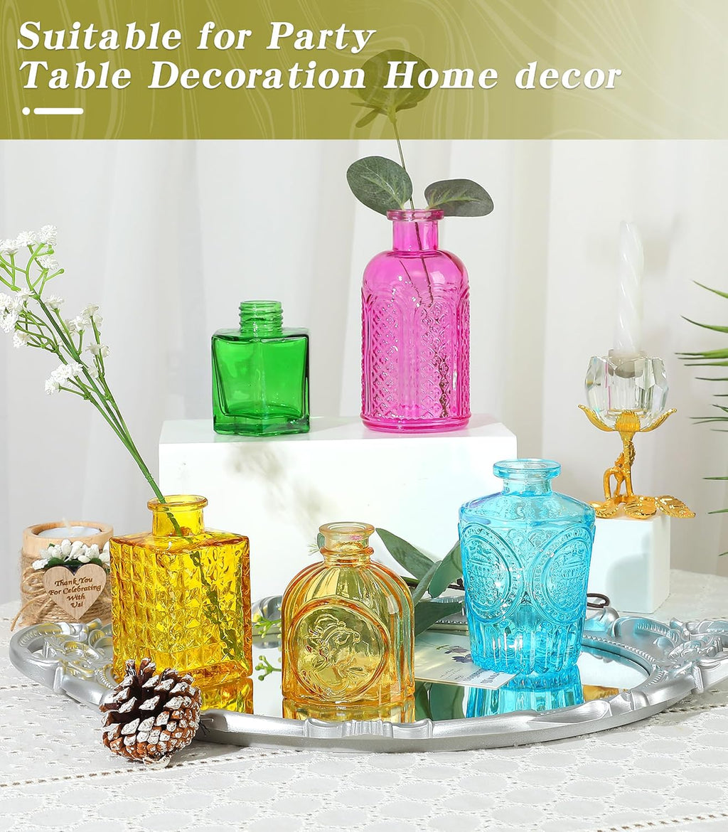Set of 15 Colorful Glass Bud Vases - Small Textured Flower Vases for Centerpieces, Wedding Table Decor, Retro Home Decor Bulk Vase Set for DIY, Events & Gifts
