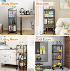 Expandable Slim Storage Cart with Wheels, 4 Tier Narrow Metal Rolling Utility Cart Organizer Adjustable Open Floor Shelving Unit for Small Spaces Bathroom Laundry Room Kitchen