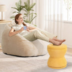 DHMAKER Round Ottoman with Storage, 360°Swivel Vanity Stool Chiar, Small Makeup Chair Comfy Upholstered Foot Stool with Thick Padded for Living Room, Bedroom, Entryway,Yellow