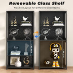 Display Cabinet with Glass Shelves, 4-Tier Display Shelf with LED Lights, Glass Display Case with Removable Shelves, Curio Cabinet for Collectibles, Black