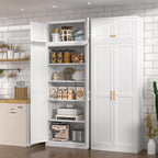 Polup Kitchen Pantry Cabinet, 86 Inch Tall Metal Storage Cabinet, Food Pantry cabinets with Doors and Shelves, White Storage Cabinets for Living Room, Dining, Office, Bathroom, Assembly Required