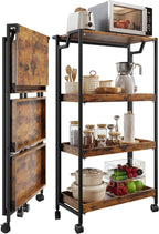 Garvee Large 4-Tier Wooden Folding Storage Shelf Cart with Locking Wheel, Expandable Kitchen Organizer Rack, 100 Lbs Loading Heavy Duty Garage Shelving, Easy Foldable No Assembly Required