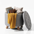 18" Round Storage Ottoman,Tufted Upholstered Foot Stool with Reversible Tray Lid for Living Room Bedroom Office, Gray