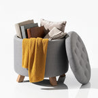 18" Round Storage Ottoman,Tufted Upholstered Foot Stool with Reversible Tray Lid for Living Room Bedroom Office, Gray