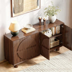 ONBRILL 63 Inch Fluted Buffet Cabinet with Storage, Modern Arched Sideboard with Push-Spring Doors, Adjustable Shelf, Wood Coffee Bar Cabinet Credenza for Kitchen, Living Room, Walnut