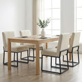 VKNOW Upholstered Dining Chairs Set of 4, Modern Dining Room Chairs with Stripe, Linen Kitchen Chair Dinner Chair with Black Metal Base for Kitchen, Beige