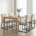 VKNOW Upholstered Dining Chairs Set of 4, Modern Dining Room Chairs with Stripe, Linen Kitchen Chair Dinner Chair with Black Metal Base for Kitchen, Beige