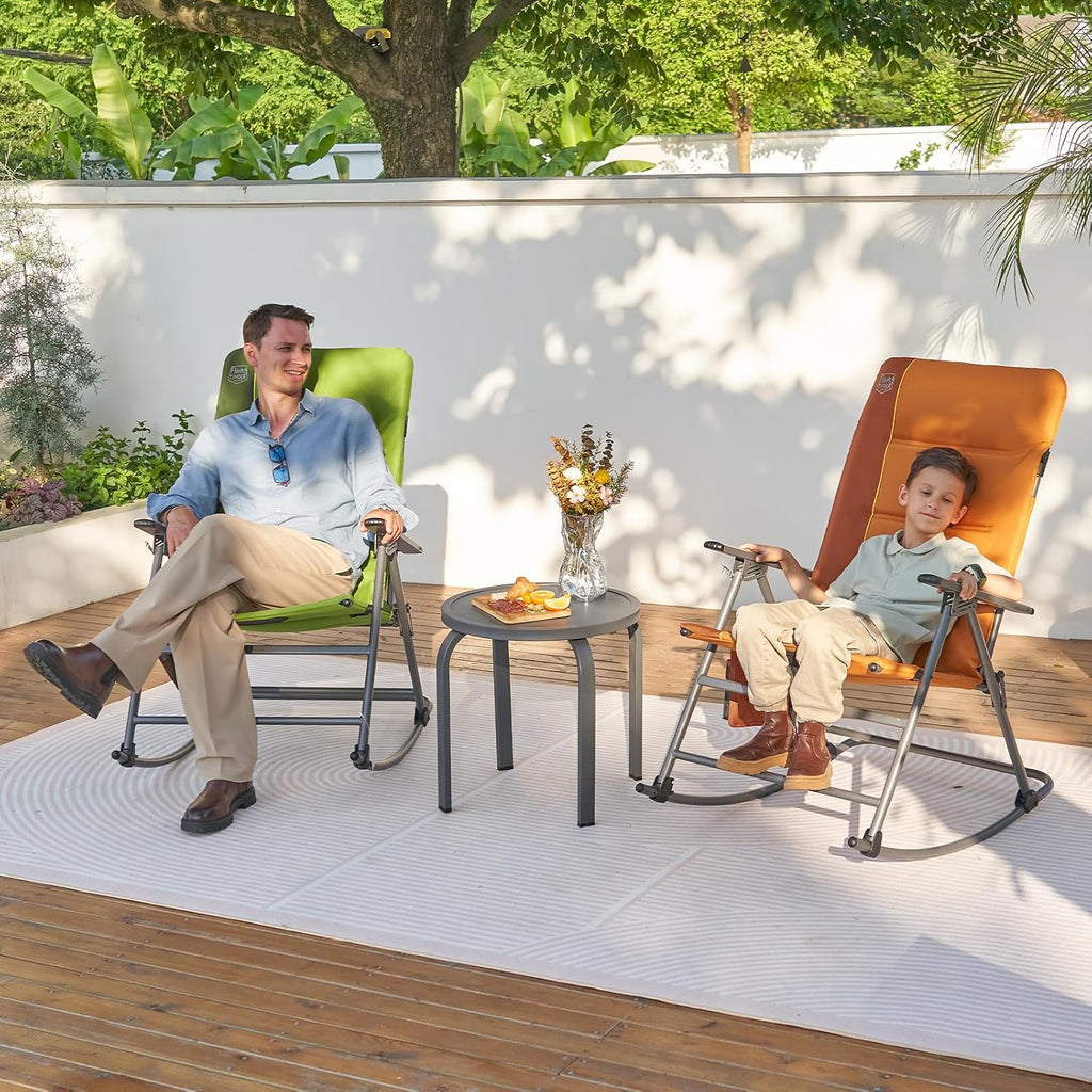 Timber Ridge Oversized Folding Rocking Camping Chair, Padded Outdoor Rocker with High Back, Portable Outdoor Chair for Patio, Garden, Lawn, Supports up to 400 lbs, Orange(2 Pack)