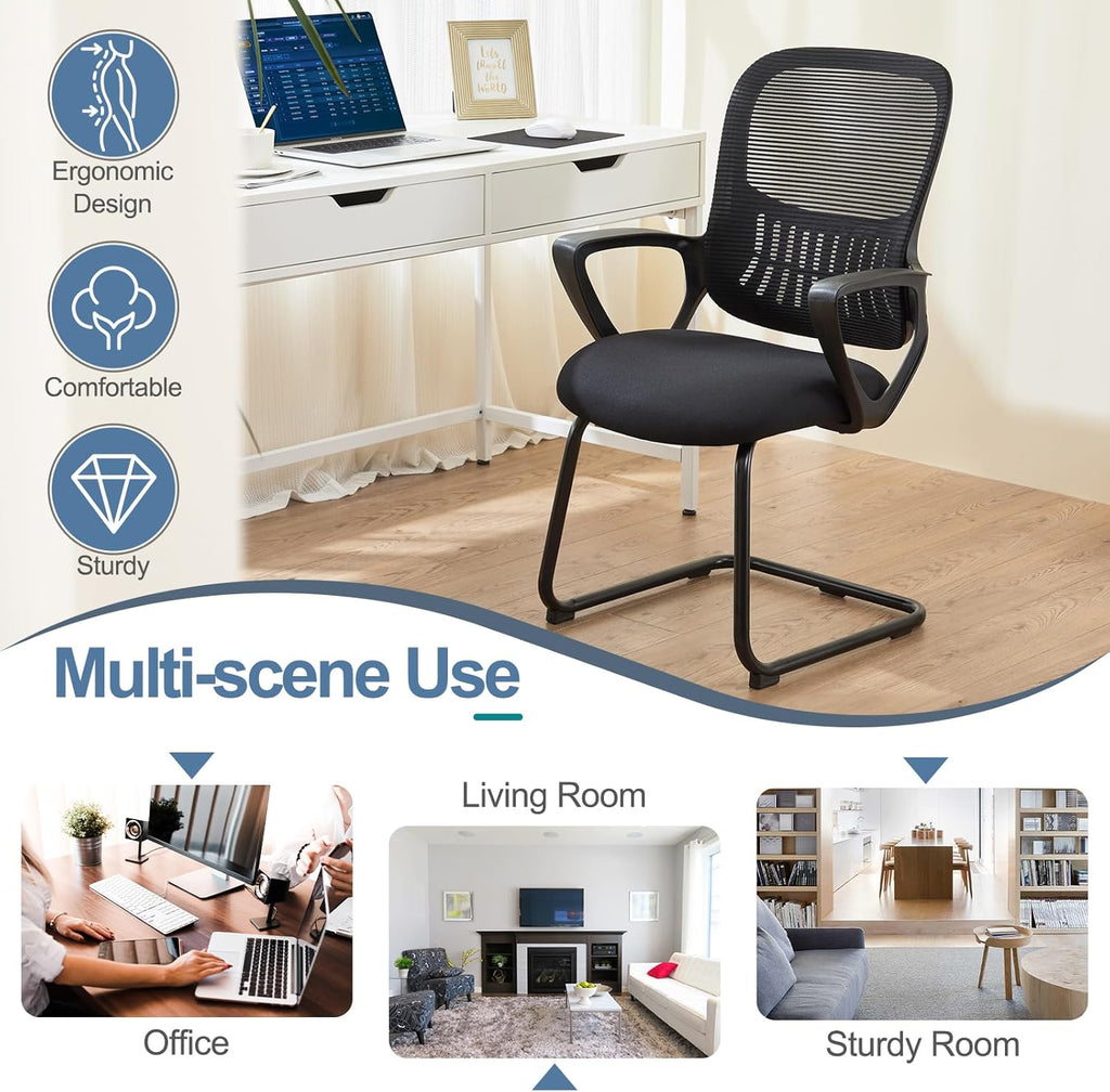 DUMOS Office Desk Chair with Sled Base, Ergonomic Executive Mesh Computer Chairs with Lumbar Support for Home Conference Room Bedroom Waiting Reception Guest Student