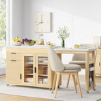 IRONCK 78.7" Kitchen Island with Extendable Dining Table, Rolling Kitchen Cart on Wheels with Quartz Laminate Top, Storage Cabinet, Spice Rack, Shelf & Drawer for Dining Room (Oak)