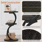 JUSTOGO Small Round Side Table, 3-Tier End Table for Living Room, Vintage Nightstand for Small Spaces Sofa Couch Corner Bedside Bedroom, S-Shaped Wood Accent Table Matel Coffee Table, Charcoal Grey