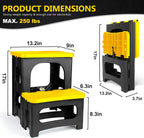 2 Step Folding Stool 250 lb Capacity Non Slip Foldable Step Stool 8 and 17 Inch Heavy Duty Portable Foot Stool for Kitchen Bathroom RV Yellow