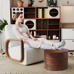 Genuine Leather Round Pouf Ottoman Footstool for Living Room, Bedroom, Indoor (Brown)