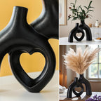 Liotww Hug Donut Ceramic Decorative Vase Set, Snuggle Hollow Modern Nordic Boho Style Vases for Home Decor Living Room Shelf Bookshelf Mantle Entryway Table Console Décor (Matte Black)