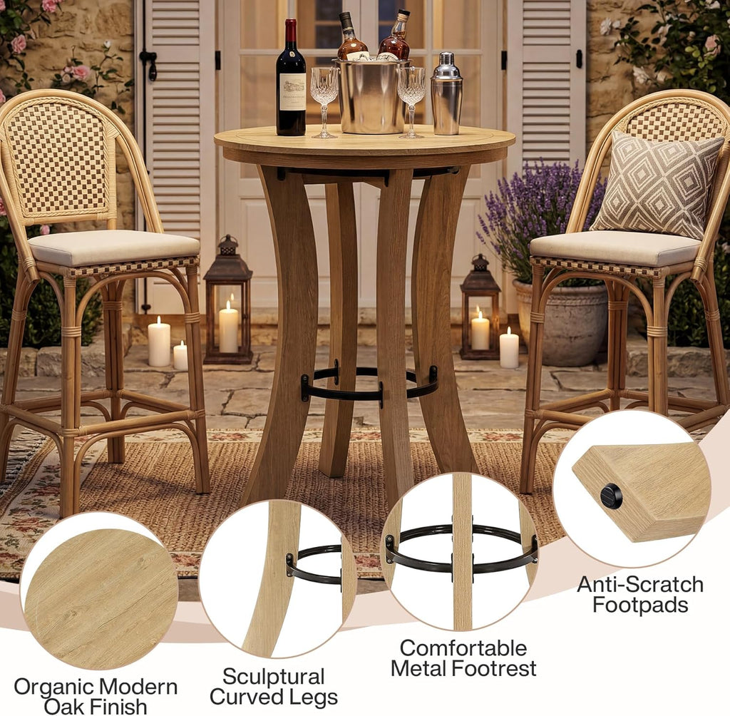 Tribesigns Round Bar Table, 39.4" H Wood Counter Height Pub Bistro Table with Metal Footrest, Modern Tall Kitchen Breakfast Table for Home Bar, Dining Room, Small Space, Light Brown (Table Only)