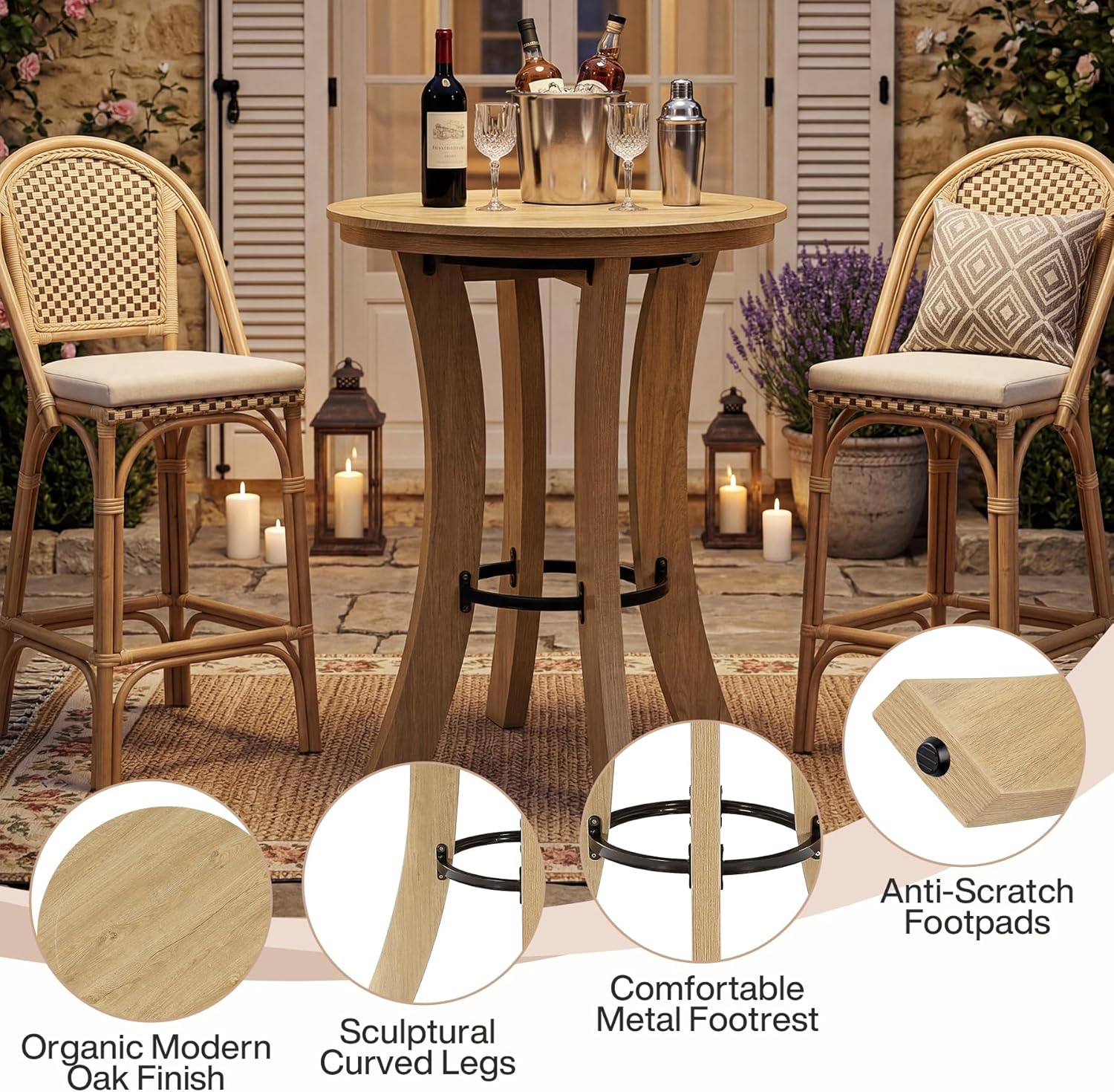 Tribesigns Round Bar Table, 39.4" H Wood Counter Height Pub Bistro Table with Metal Footrest, Modern Tall Kitchen Breakfast Table for Home Bar, Dining Room, Small Space, Light Brown (Table Only)