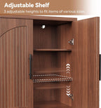 MapleGrace 31.5" Fluted Buffet Cabinet with Storage, Mid-Century Symmetrical Arched Sideboard Credenza with Adjustable Shelf, Large Wood Console Table for Dining Room, Kitchen, and Living Room(Walnut)