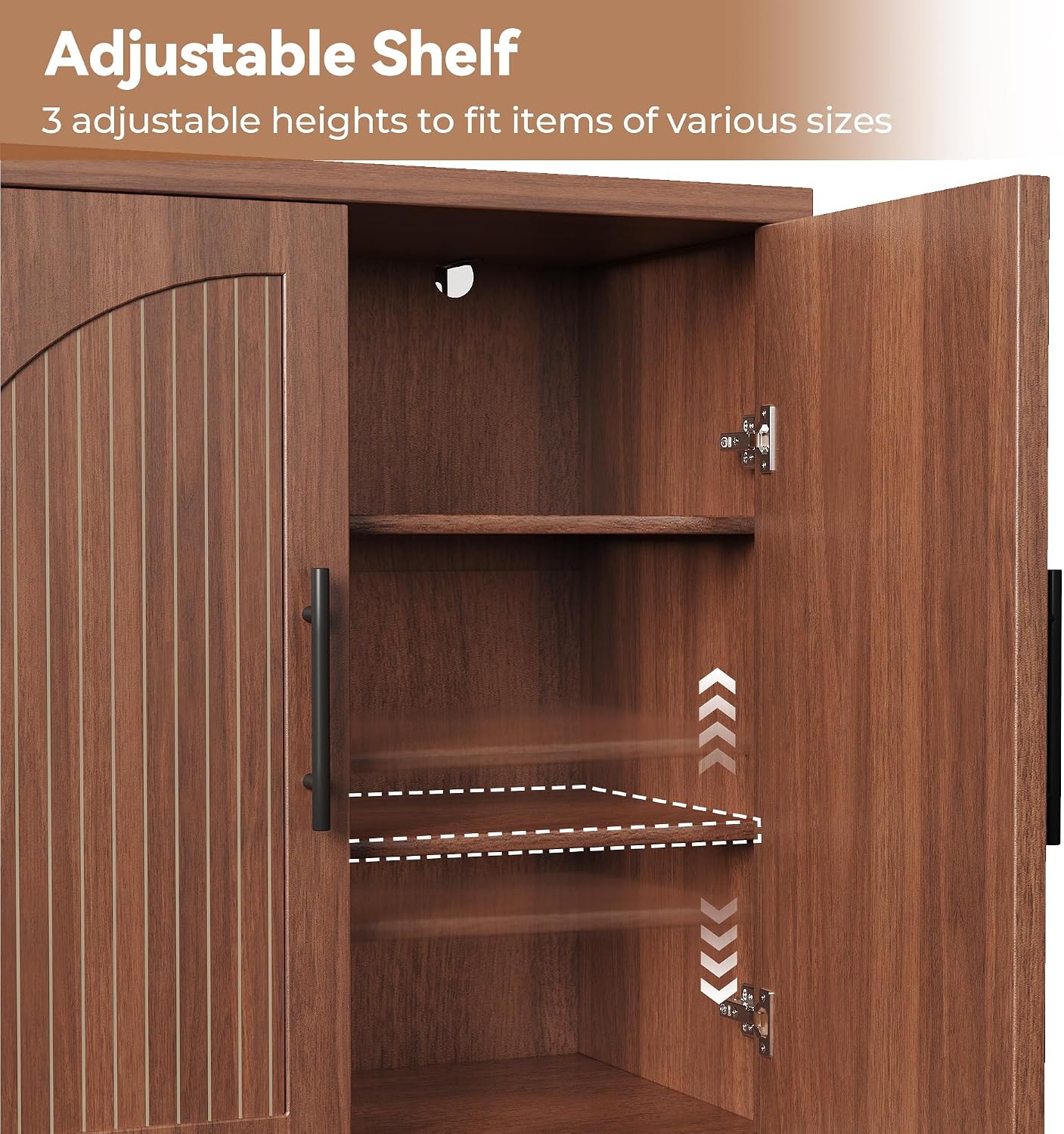 MapleGrace 31.5" Fluted Buffet Cabinet with Storage, Mid-Century Symmetrical Arched Sideboard Credenza with Adjustable Shelf, Large Wood Console Table for Dining Room, Kitchen, and Living Room(Walnut)