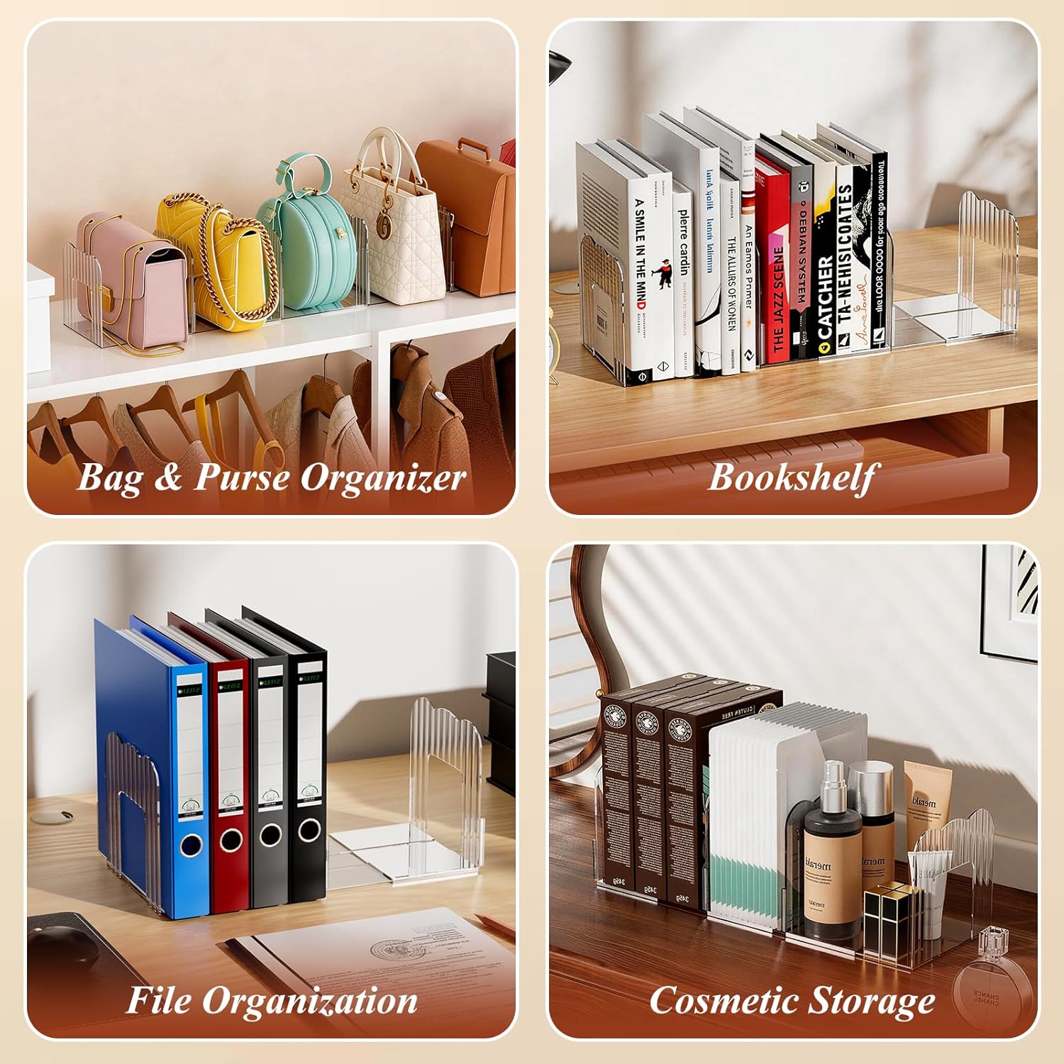Clear Purse Organizer for Closet, Adjustable Purse Storage Handbag Storage Shelf Dividers, 2 Set Plastic Clutch Dividers for Closet Organizers Perfect for Purse Handbag Books