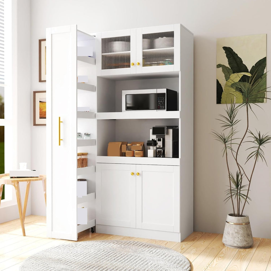 Modern Multi-Functional Cabinet, Farmhouse Storage Cabinet with 4 Doors, for Kitchen Dining Room,for Kitchen Home