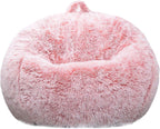 Fluffy Stuffed Animal Storage Bean Bag Chair Cover (No Filler), Faux Fur Comfy Bean Bag Cover for Organizing Plush Toys or Textile, for Adults Teens Kids Girls,Dusty Pink