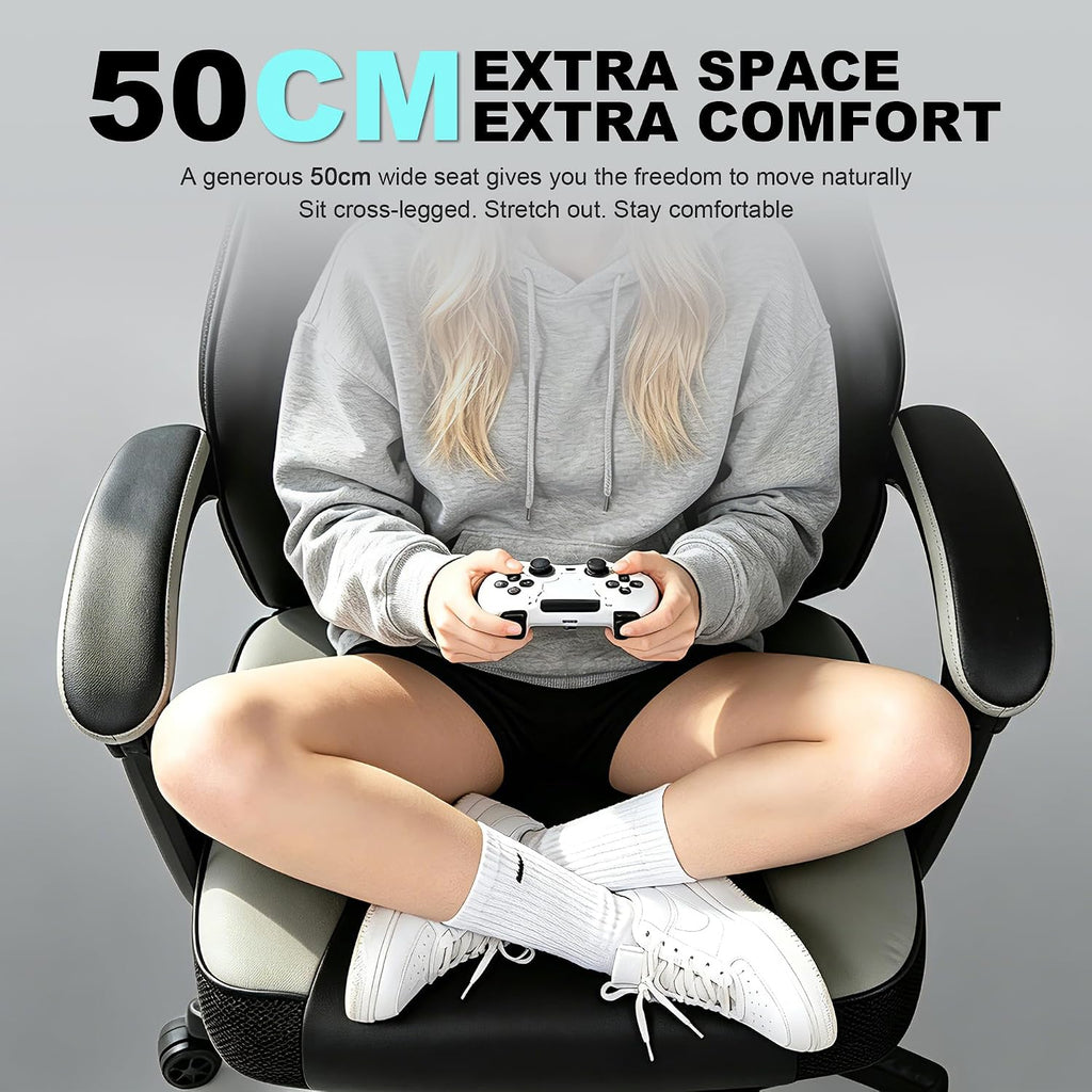 Big and Tall Gaming Chair,400lbs Heavy Duty Office Chair with Footrest, PU Leather High Back PC Desk Chair, Linkage Armrests & Reinforced Steel Frame,Grey