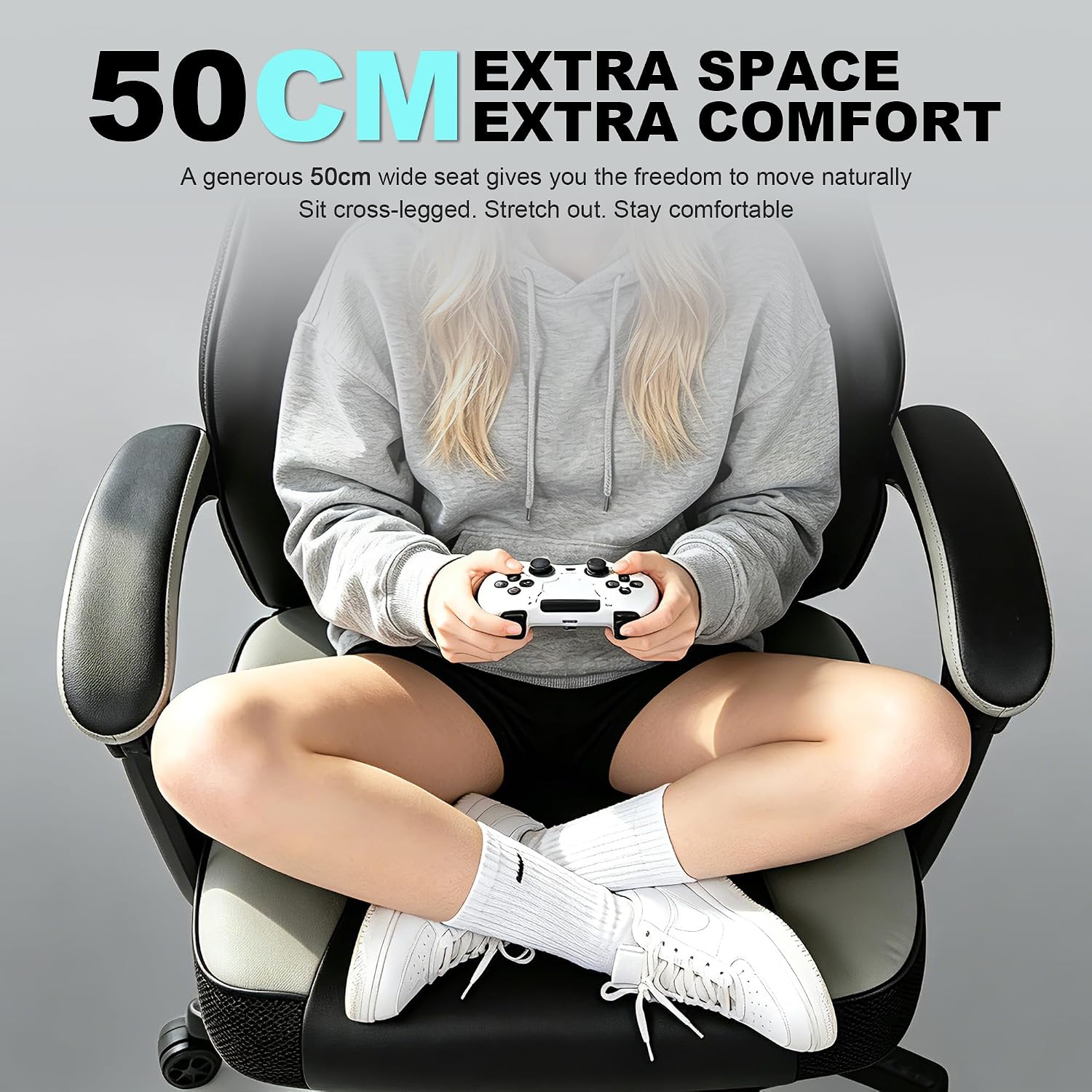 Big and Tall Gaming Chair,400lbs Heavy Duty Office Chair with Footrest, PU Leather High Back PC Desk Chair, Linkage Armrests & Reinforced Steel Frame,Grey