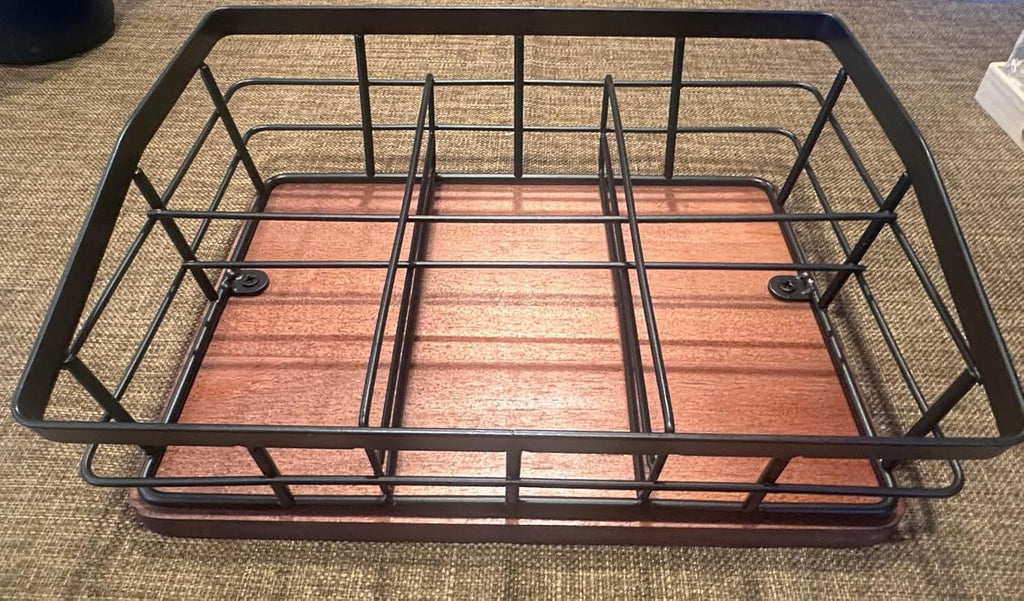Tea Bag Organizer, Tea Bag Holder Storage with 6 Slots Iron Wire Basket with Wooden Base, Tea Bar Accessories for Countertop Cabinet Drawer, Tea Station for Coffee Capsules Creamer Sweetener Sugar
