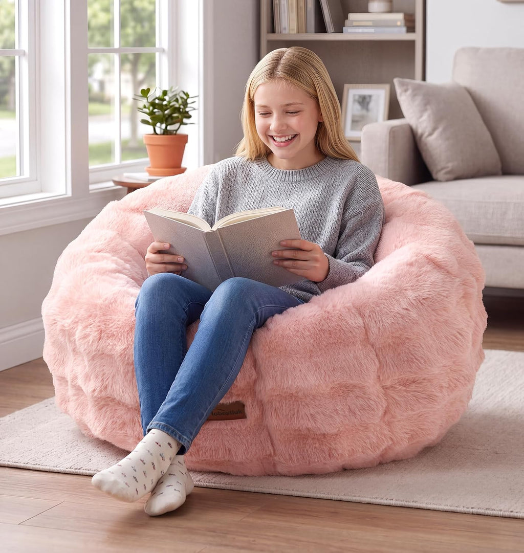 Hobestluk Bean Bag Chair with Portable Handle Donut-Shaped Large Bean Bag with Plush Cover for Living Room Bedroom or Reading Nook (Large, Pink)