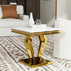 Asday White and Gold End Table for Living Room, Gold Modern End Table, 22 inch Luxury Square Side Table with Polished Geometric Base for Bedroom Home Office Balcony (1PCS)