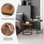 ZENY Nesting Coffee Table Set of 2, 23.6inch Round Coffee Table Wood Grain Top with Sturdy Metal Frame, Industrial End Table Side Tables for Living Room Bedroom Balcony Yard, Rustic Brown