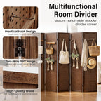 6 Panel Pegboard Room Divider, 5.6 Ft Folding Privacy Screen, Freestanding Wooden Display Board Organizer for Craft Show, Jewelry Display, Bedroom, Office, Brown