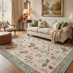 GENIMO 2x5 Runner Rug Non Slip Machine Washable Low Pile for Hallway Kitchen Laundry Room Bedroom Bathroom, Butterfly Garden Print Pattern Light Weight, Dusty Sage