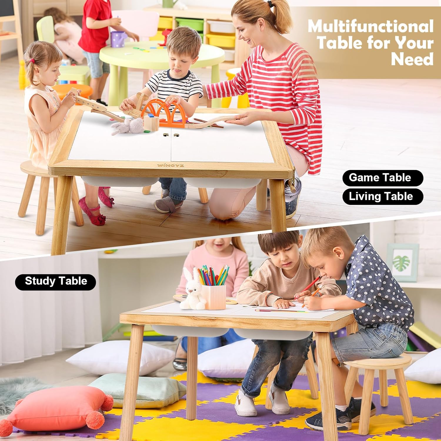 WINGYZ Kids Table for Play Study Dining Toys Storage, Sensory Tables for Toddler, Activity Table with Storage Bins Birthday Gifts for Boys and Girls