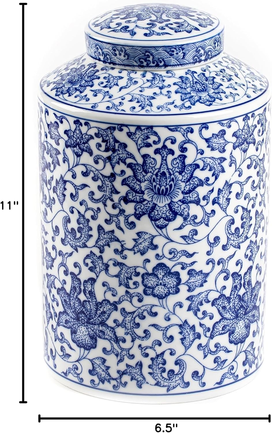 Blue and White Ginger Jar, Ceramic Chinoiserie Decorative Jars for Home, Office, Flower Vase Pocelain, Glossy Vase for Table, Living Room, Bookshelf, Mantle Fireplace, Centerpieces 11"