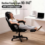 Big and Tall Gaming Chair Fabric with Pocket Spring Cushion, High Back Heavy Duty Gaming Chairs for Adults with Massage Lumbar Support, Ergonomic Computer Chair with Footrest for 400LBS Black