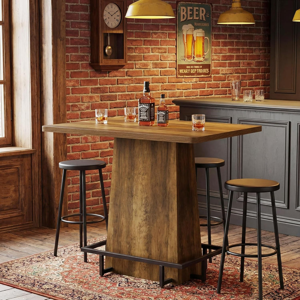 Tribesigns 47" Bar Table, Rustic Industrial Pub Table with Metal Footrest, Rectangular Tall Bar Table for Bar, Restaurant, Patio, Coffee, Easy to Assemble (Brown)