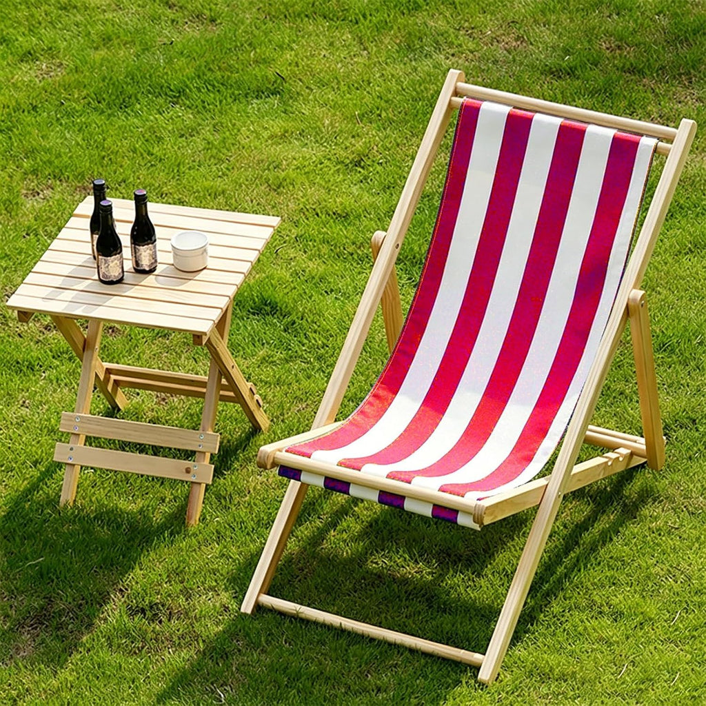 Kids Lounge Chair Outdoor, w/Removable Striped Fabric Cushions, Adjustable Reclining Design, Durable Construction, Indoor/Outdoor Pet Chaise for Backyard, Pool, Beach(Red)