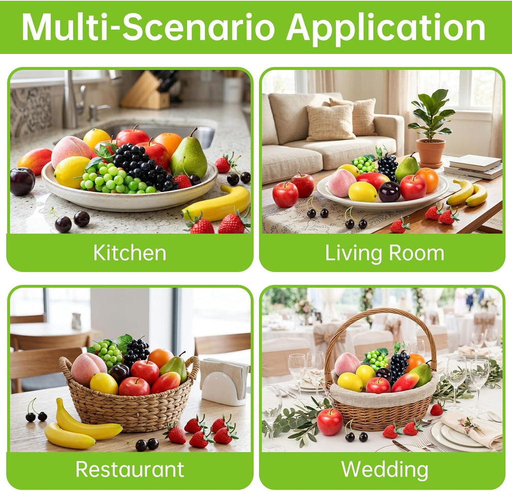 30 Pcs Fake Fruit Pack, Artificial Fruit for Party, Plastic Fruits Table Centrepieces Decoration Home Kitchen, Frutas Artificiales Decorativas, Apple Bananas