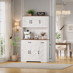 IDEALHOUSE 71" Kitchen Pantry Storage Cabinet with Charging Station, Farmhouse Kitchen Hutch Cabinet with 2 Storage Drawers, Large Food Pantry with Microwave Stand for Dining Room,Living Room,White
