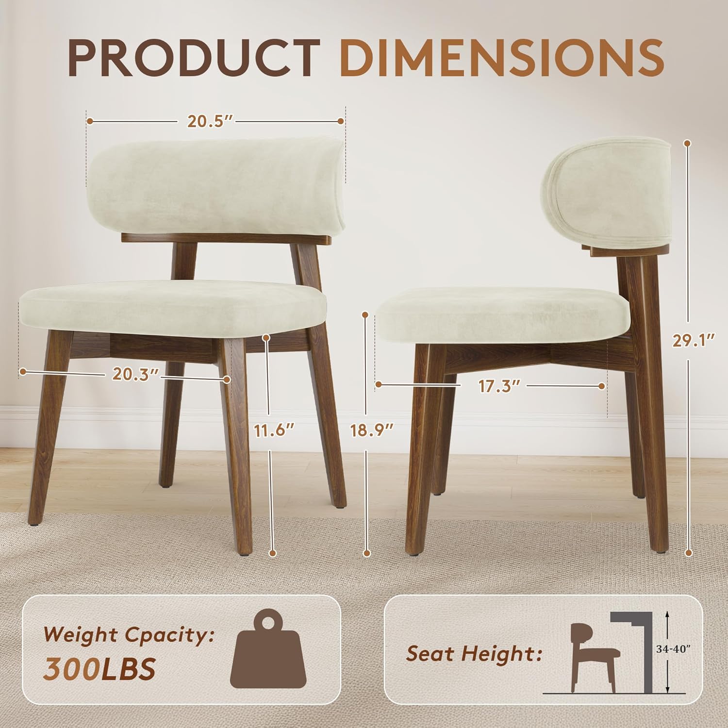 Dining Chairs Set of 4, Modern Upholstered Dining Chairs, Wooden Kitchen Chairs for Dining Room with Ergonomic Curved Backrest