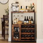 IDEALHOUSE Wine Bar Rack Cabinet with LED Light, Adjustable Shelves Coffee Bar Cabinet with Mesh Door and Baffle Design, 36″ Tall Small Liquor Bar Cabinet for Home, Kitchen, Dinning Room, Rustic Brown