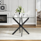 AF ARTISAN FURNITURE 36” Square Glass Dining Table for 4, Clear Tempered Glass Kitchen Table with Black Metal X Legs, Small Square Dining Table for Apartment, Dining Room & Bistro