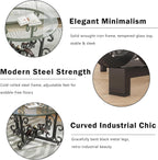 EQEY Glass Coffee Table Set of 3 — 31.5" Round Nesting Coffee Table with 2 End Tables, Tempered Glass Top & Wrought Iron Scroll Frame for Living Room, Apartment, Patio, Sunroom
