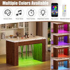 PAKASEPT 55" LED Bar Table with Smart RGB Lights,Faux Marble Counter Height Pub Dining Table,High Top Kitchen Island Table with Music Sync & Timer for Parties, Gatherings & Daily Use,White & Brown