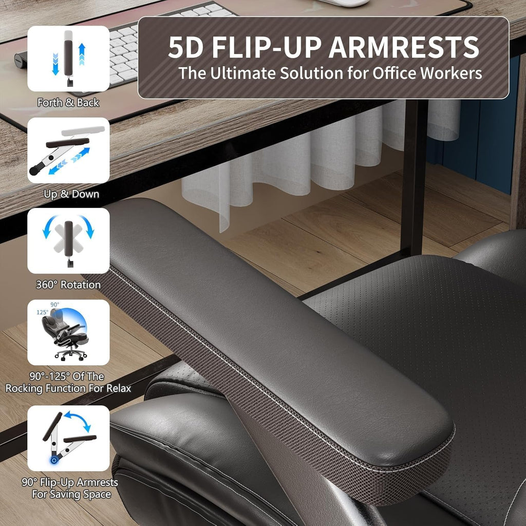 Big and Tall Office Chair with 5D Arms, Fabric & PU Leather Heavy Duty Desk Chair, Adjustable Lumbar Support & Height, Tilt Function, High Back Ergonomic Executive Computer Chair